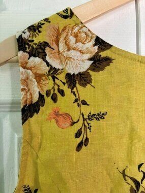 Vintage Spiegel Chartreuse Floral Linen Midi Dress Size 12